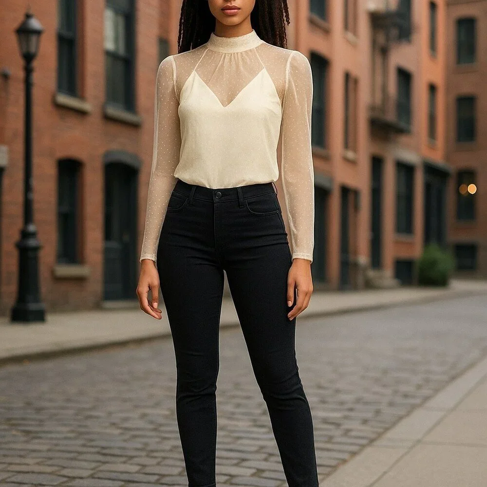 Free People Mesh Turtleneck Bodysuit/NWT